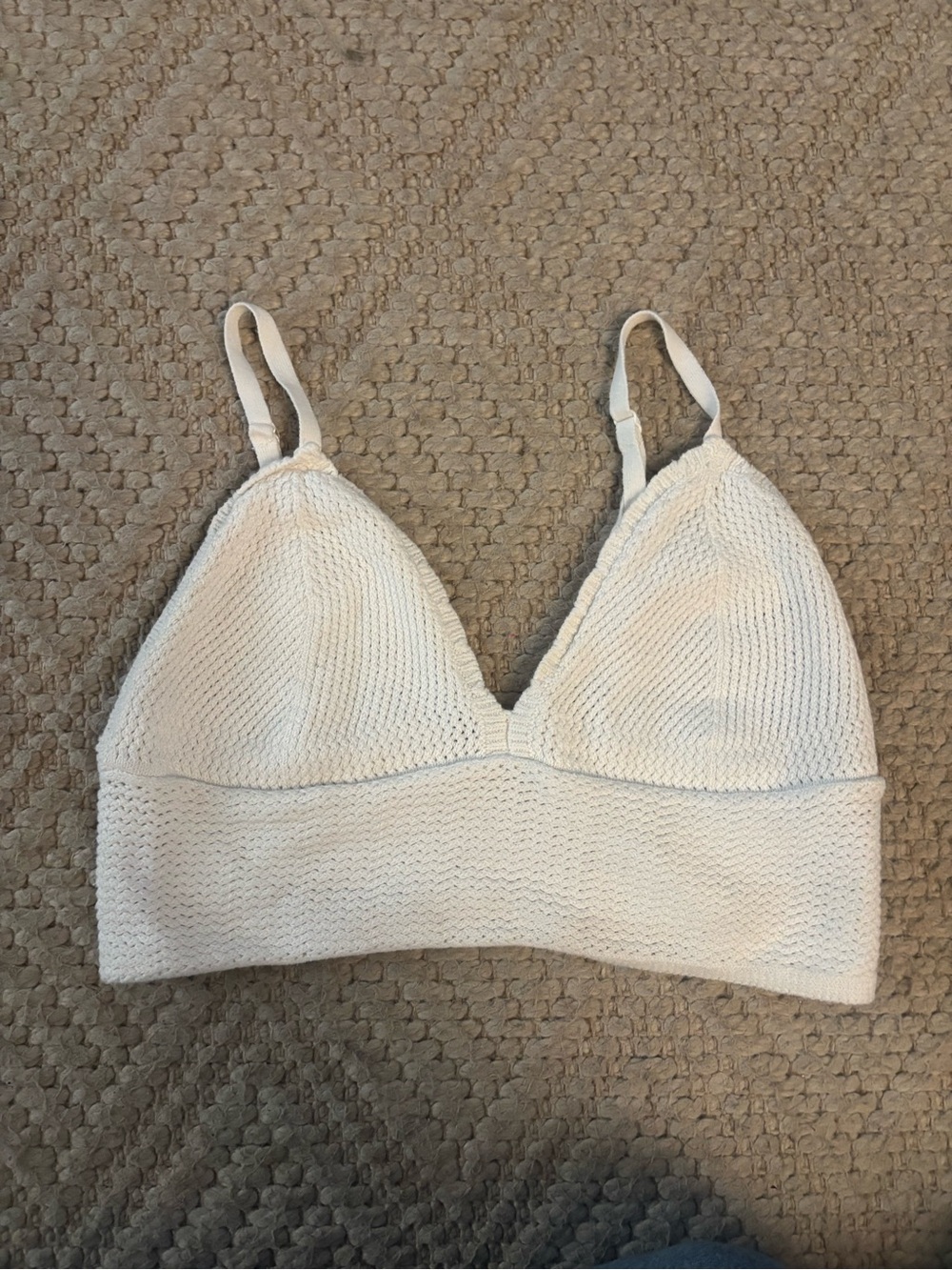 Divided Cream Knit Bralette with Adjustable Straps